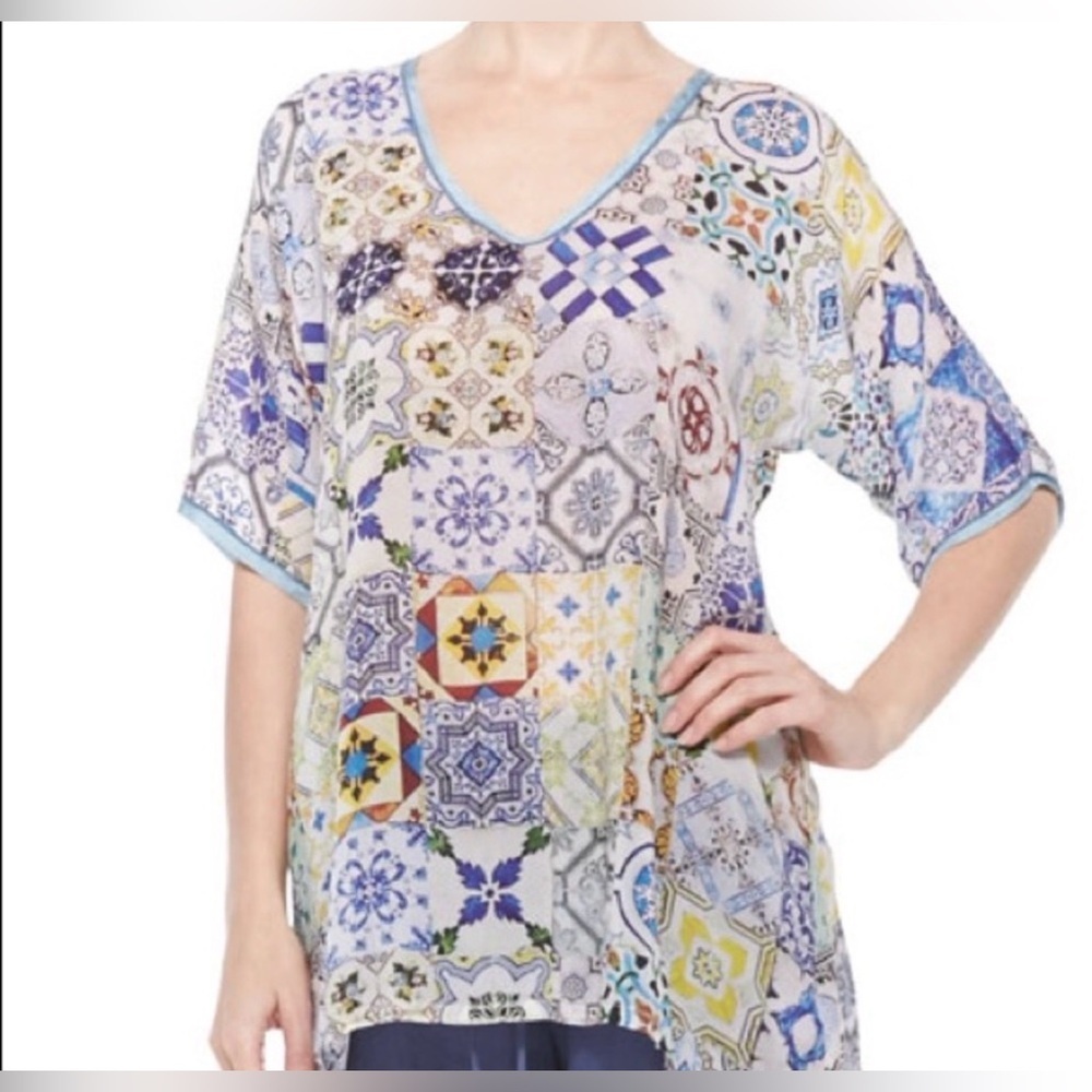 Johnny Was Collection Mosaic-printed Georgette Tunic Size XXL - Picture 2 of 8